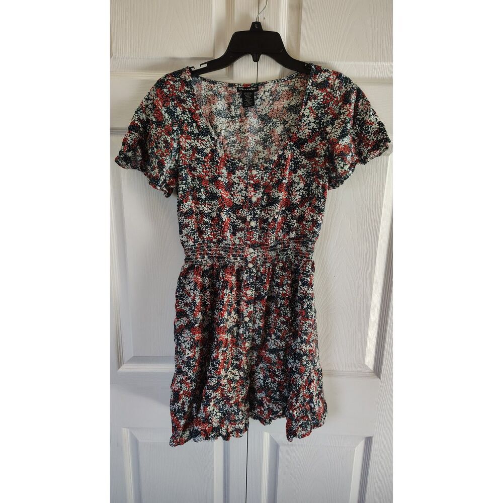 Wrangler Retro Snap Front Floral Flutter Sleeve Mini Dress Boho Medium